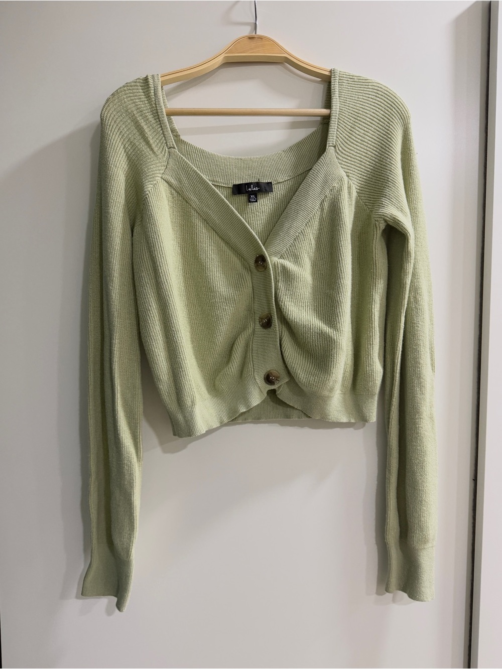 Lulu's Light Sage Green Cropped Ribbed Button Cardigan
